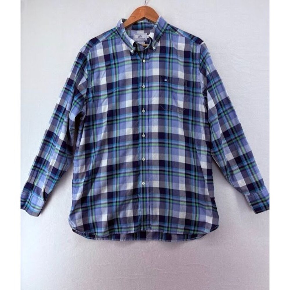 Men's Southern Tide Plaid Button Down Shirt Size Large Classic Fit Blue/Green